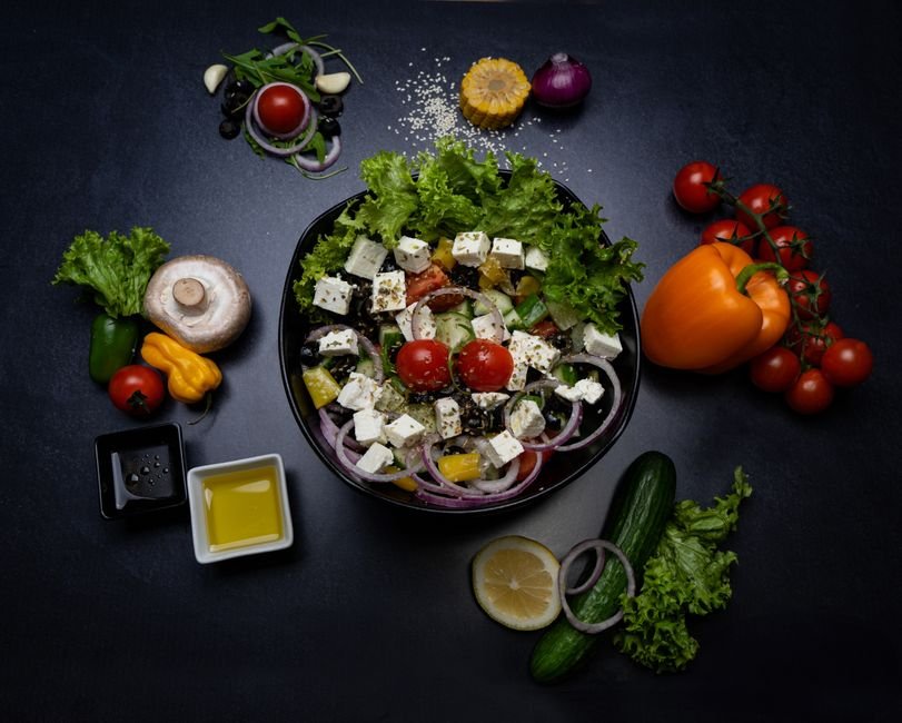 Ingredients for high protein greek salad