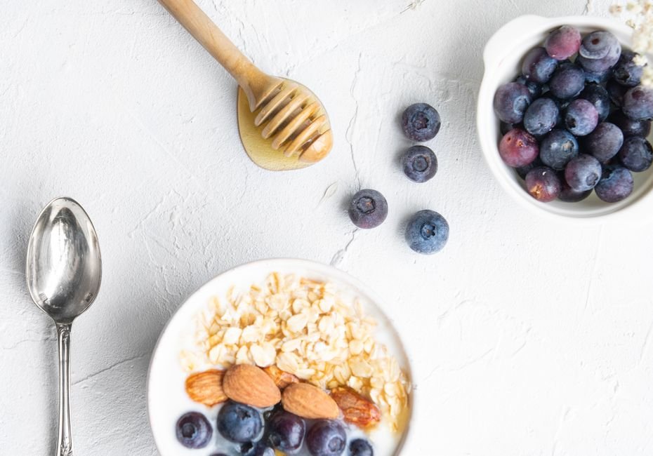 Ingredients for high protein greek yogurt bowl