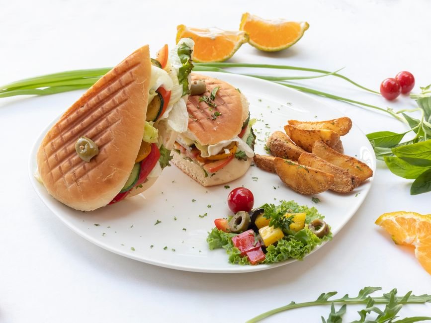 Plated high protein breakfast sandwich