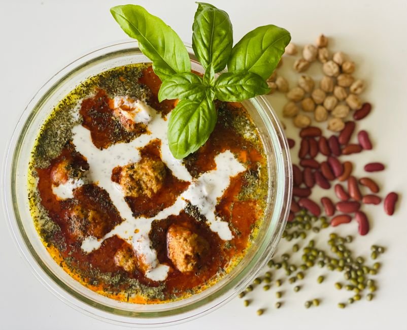 Plated easy meatball soup recipe