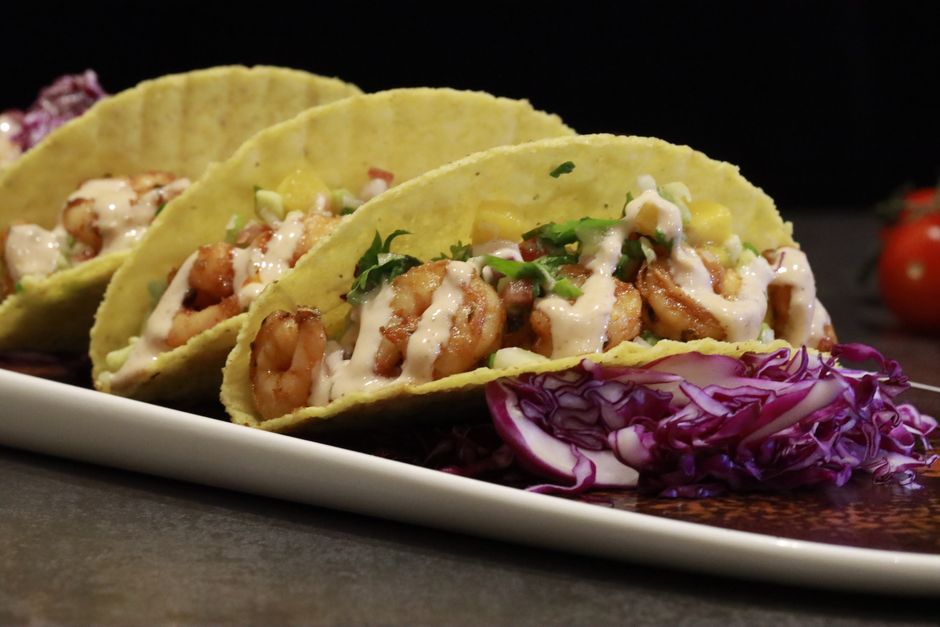 Plated easy shrimp taco recipe
