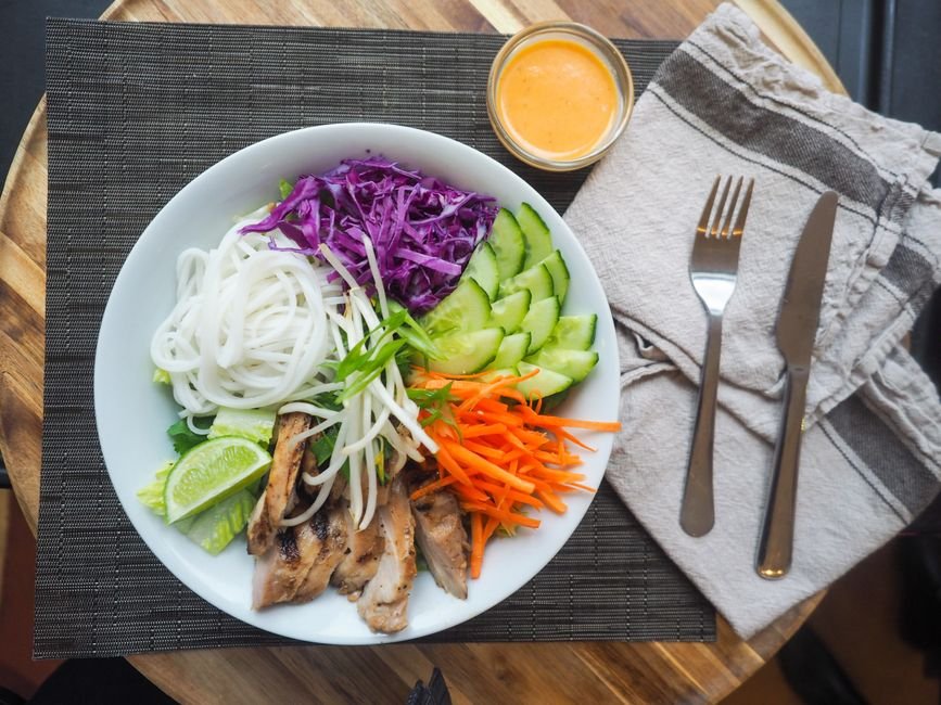 Ingredients for vegetarian spring roll bowl