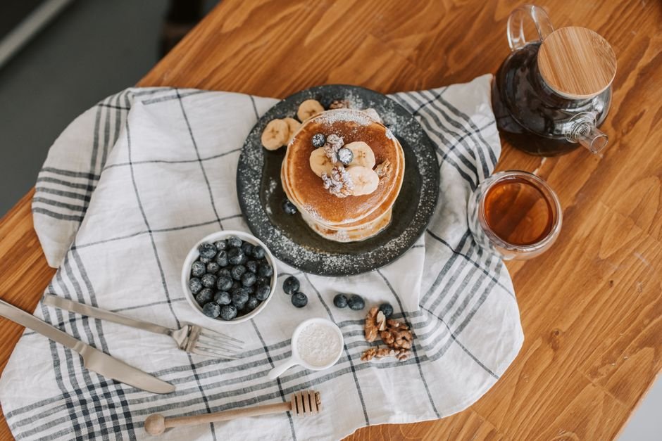 Plated vegan banana pancake