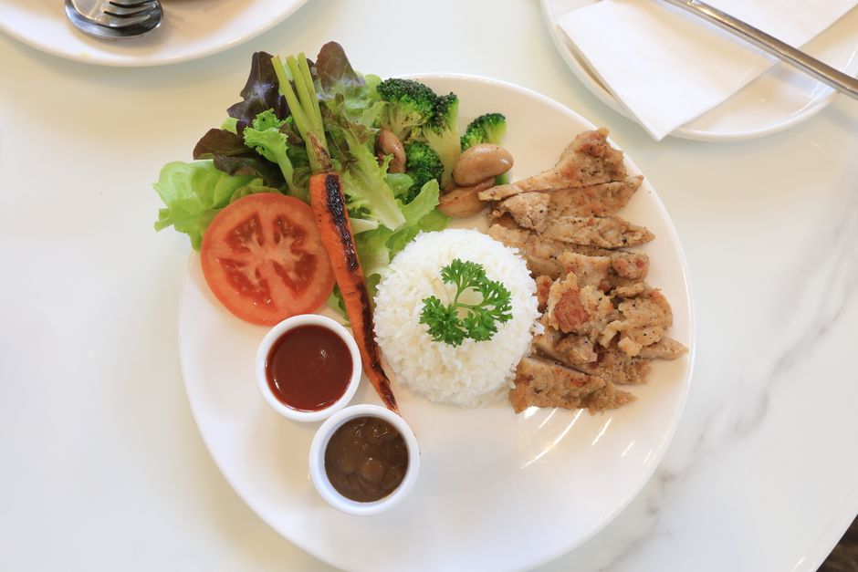 Plated honey garlic pork chop