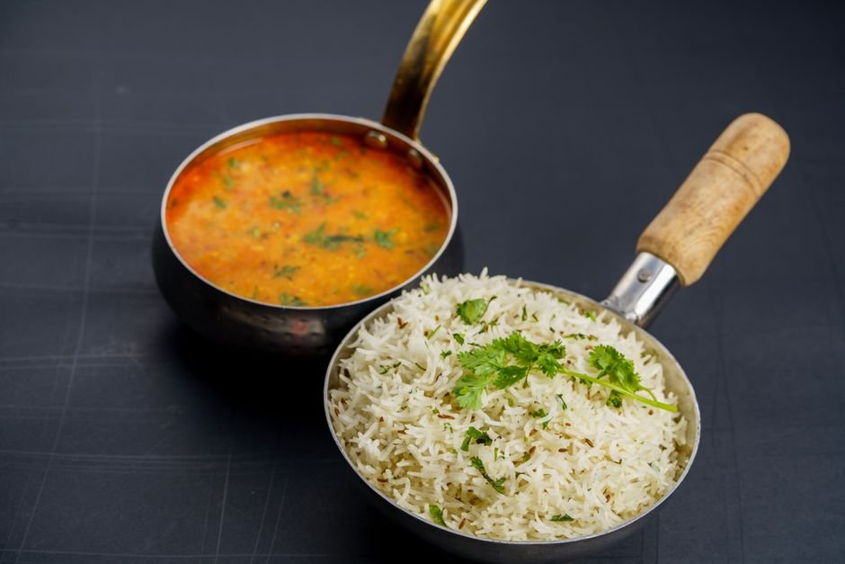 Plated vegan lentil curry
