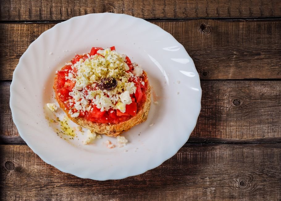 Plated high protein greek salad