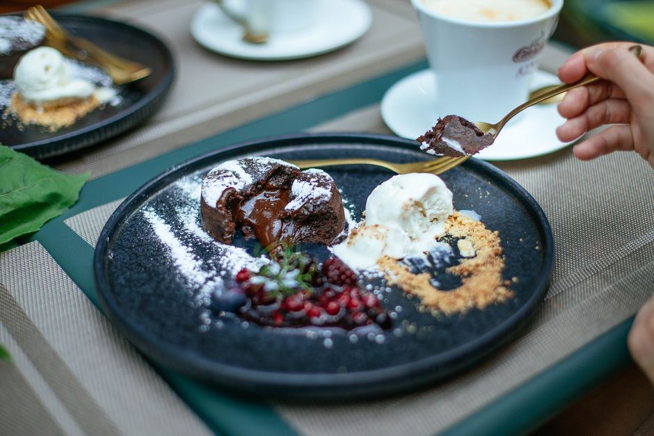 Plated vegan chocolate cake recipe