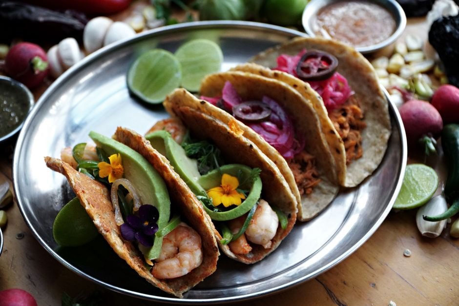 Plated honey garlic shrimp taco