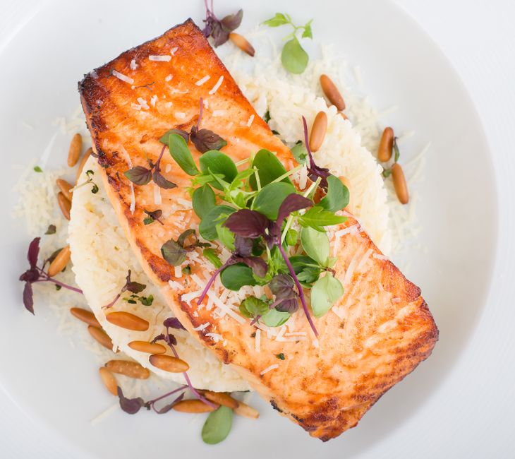 Plated honey garlic salmon recipe