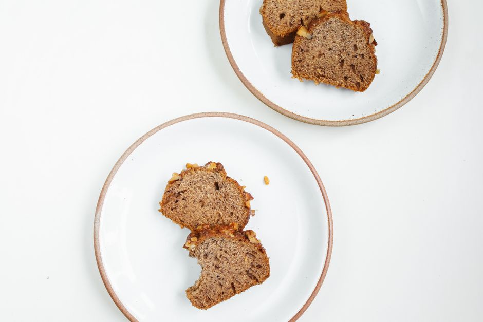 Plated vegan banana bread recipe