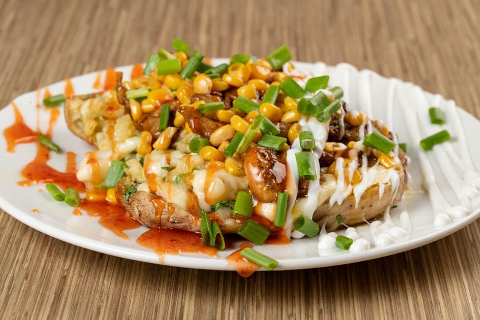 Plated easy baked potato recipe