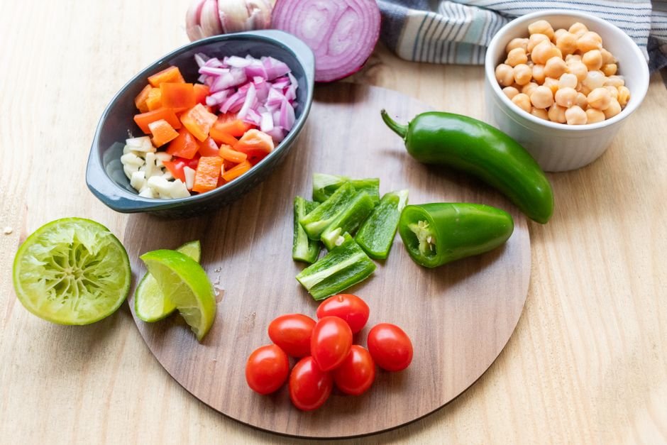 Ingredients for vegan chickpea salad