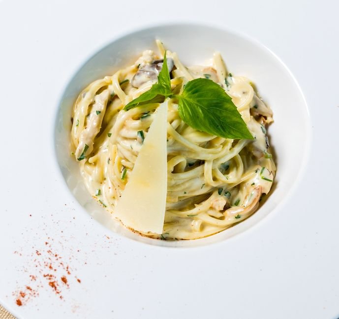 Plated one pot chicken parmesan pasta