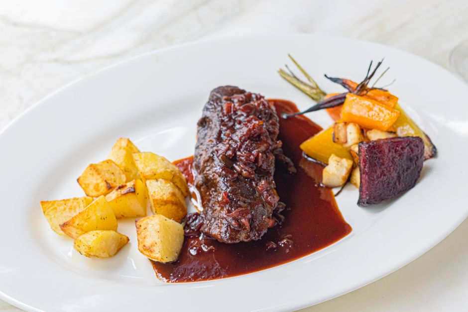 Plated slow cooker beef tip