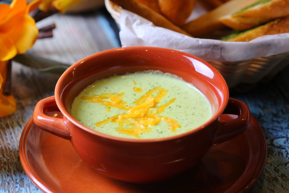 Plated easy broccoli cheddar soup