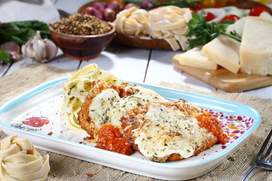 Plated air fryer chicken parmesan