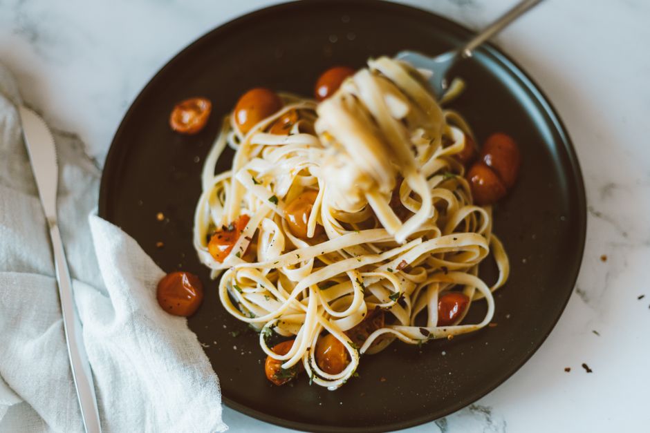 Plated vegetarian pasta recipe quick
