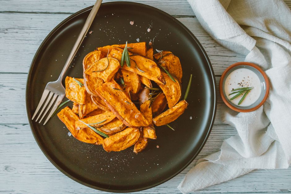 Plated air fryer sweet potato fry