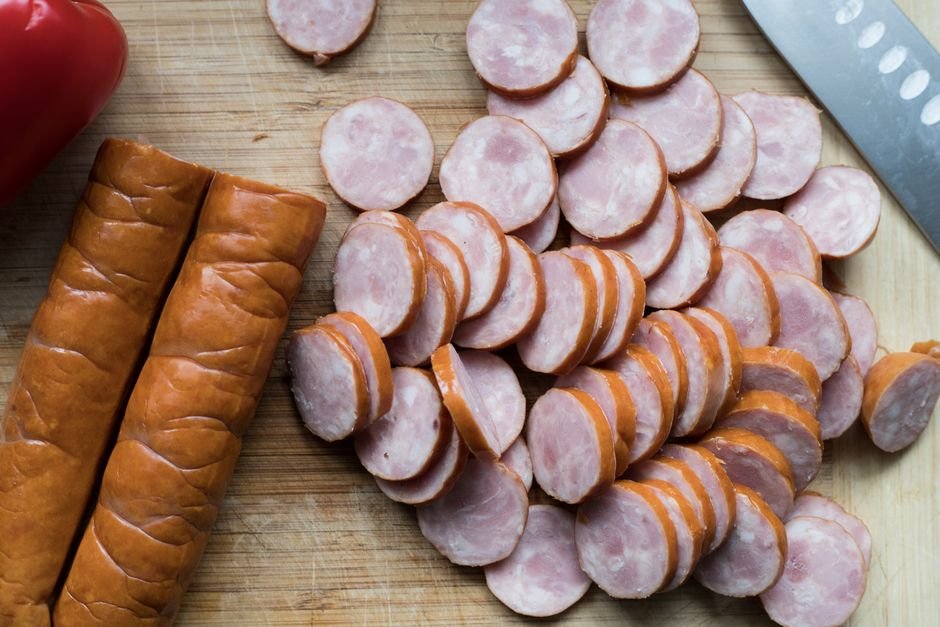 Plated crockpot sausage pepper
