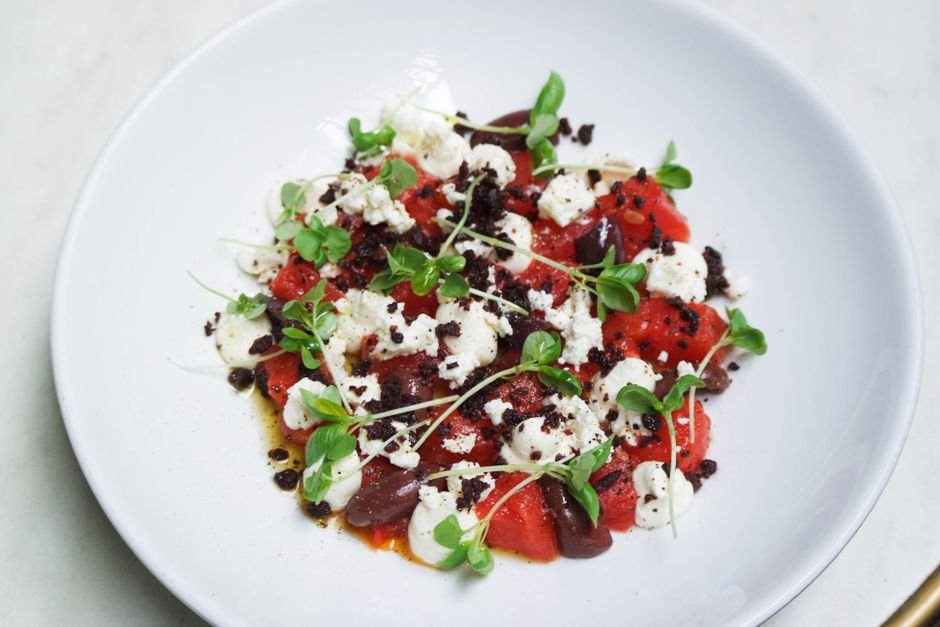 Plated sheet pan mediterranean vegetable