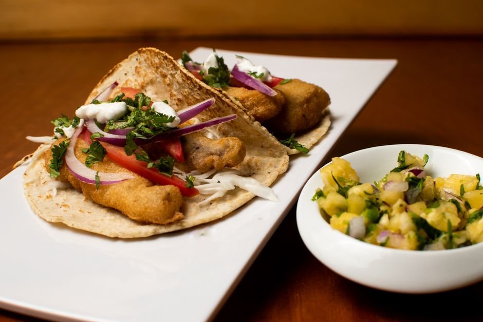 Plated air fryer fish taco