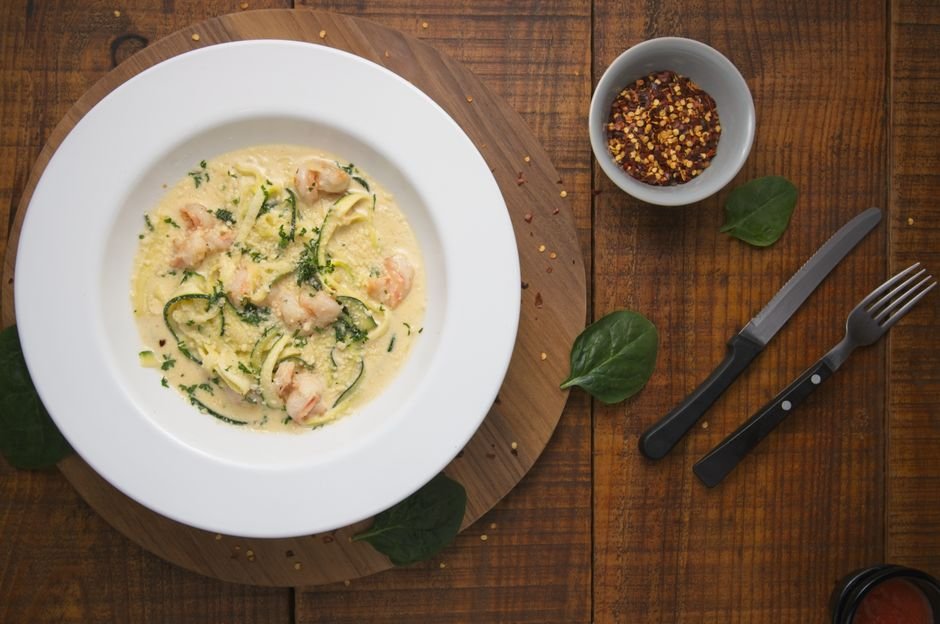 Plated low calorie zucchini noodle