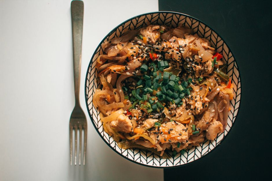 Plated quick and easy chicken stir fry