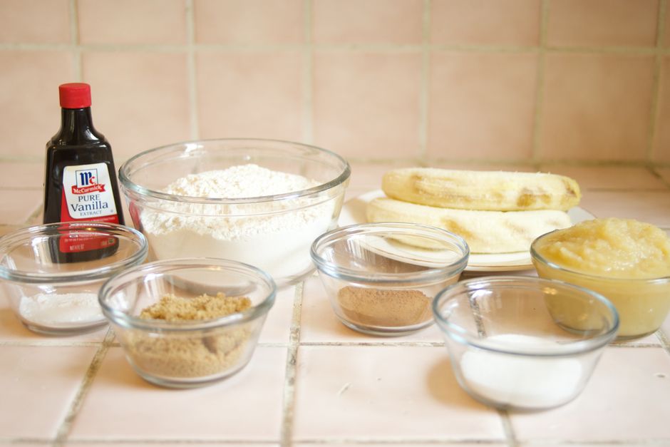 Ingredients for vegan banana bread recipe