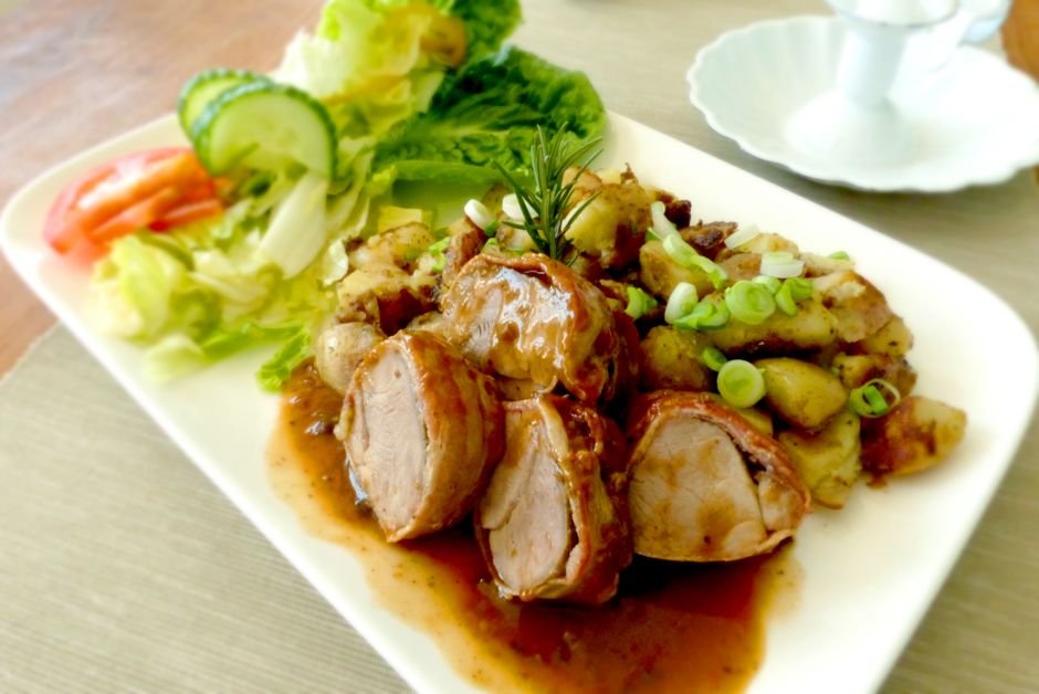 Plated sheet pan pork tenderloin
