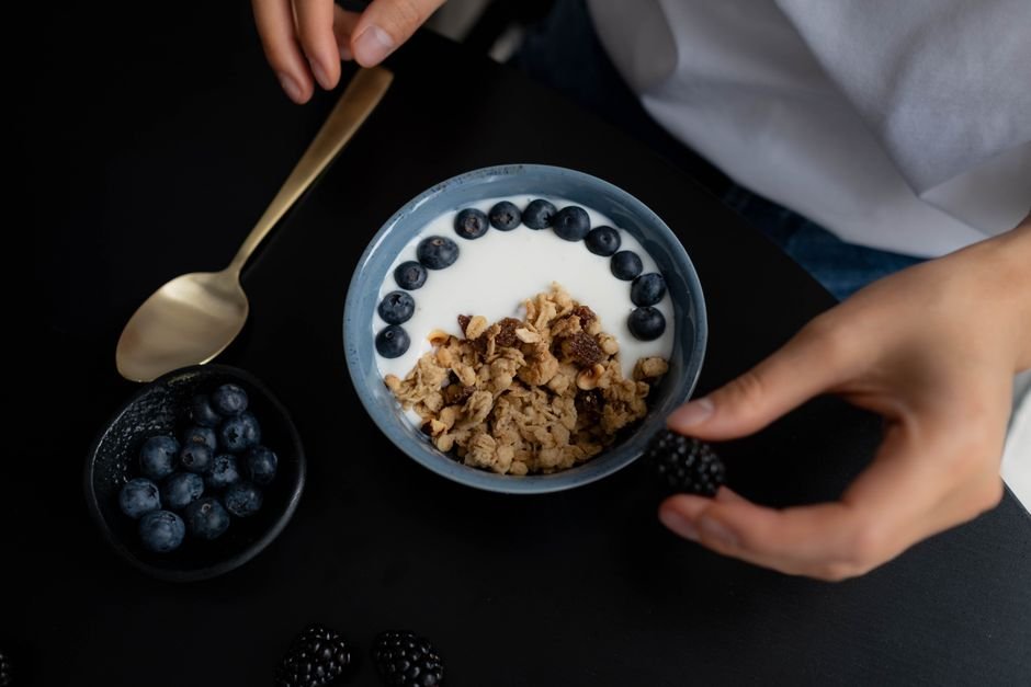 Plated high protein greek yogurt bowl