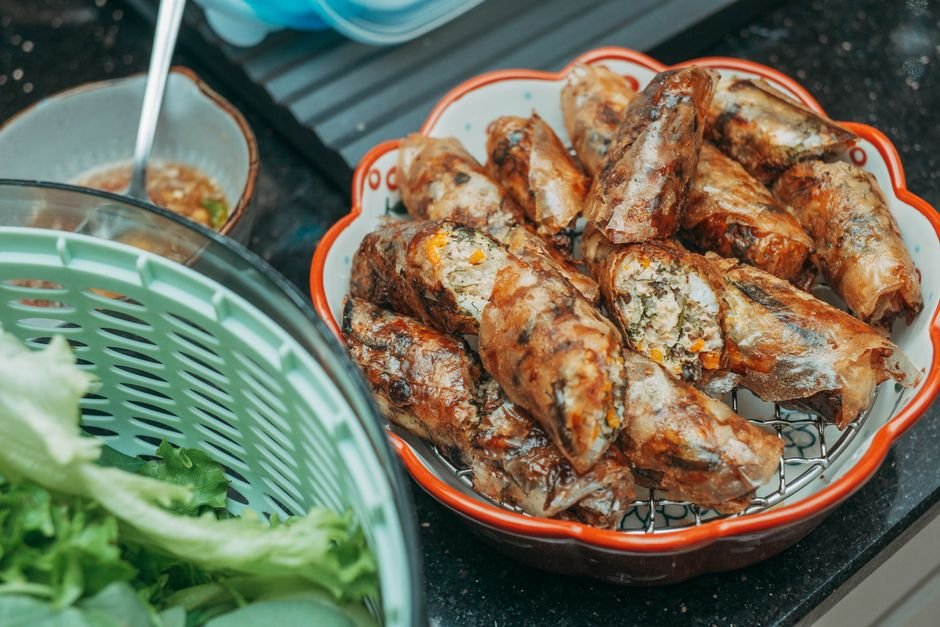 Plated air fryer egg roll
